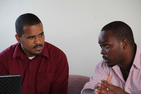 (L-R) Facilitator of the Hydroponics Nutrients Workshop Mr. Stuart LaPlace with Acting Director of Agriculture on Nevis Mr. Randy Elliott